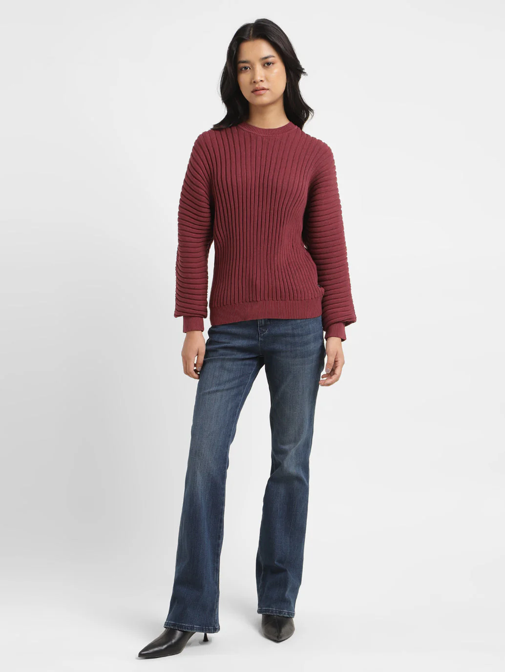 Women's Self Design Maroon Crew Neck Sweater - Image 6