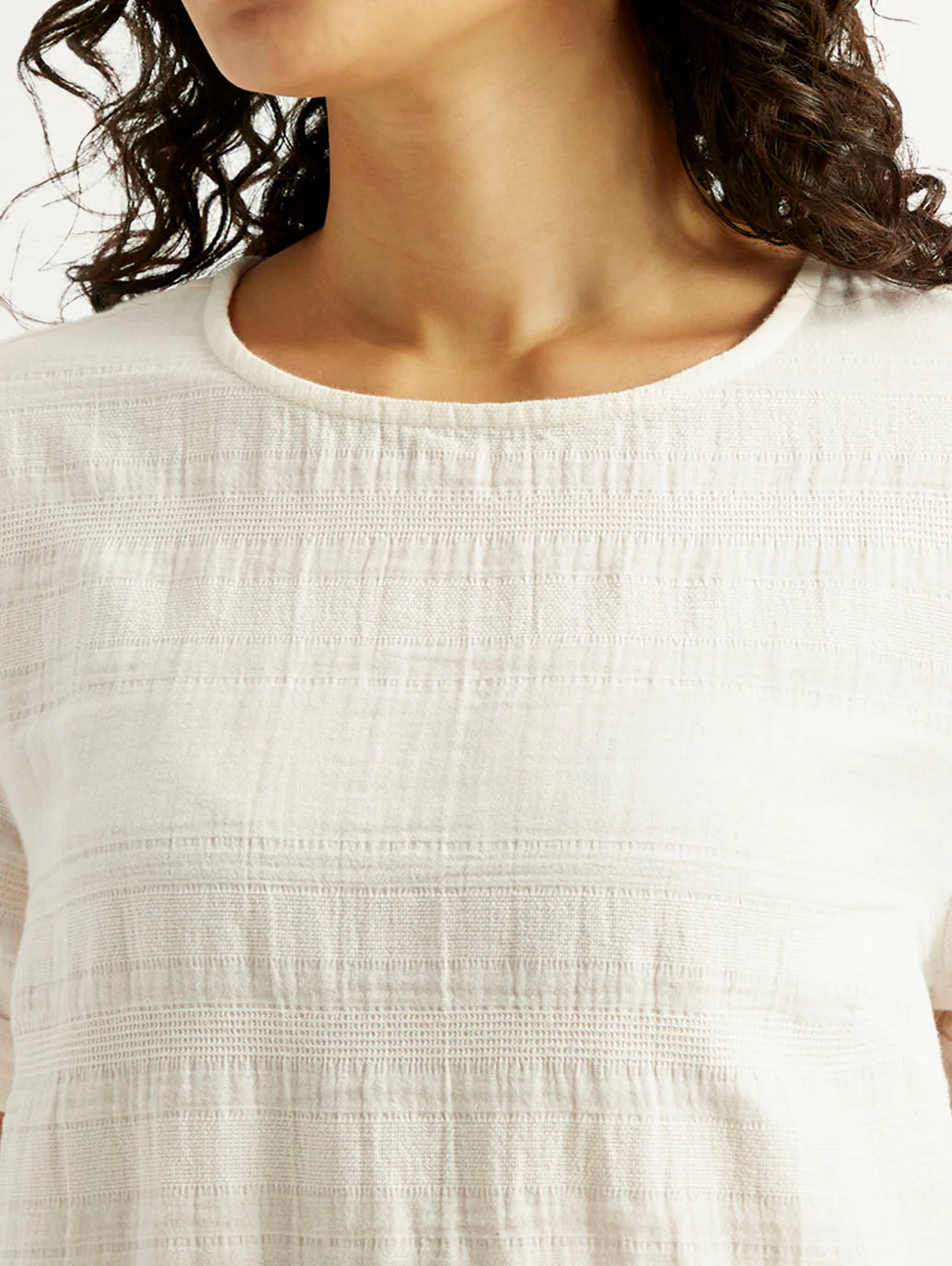 Women's Self Design Off White Round Neck Top - Image 3