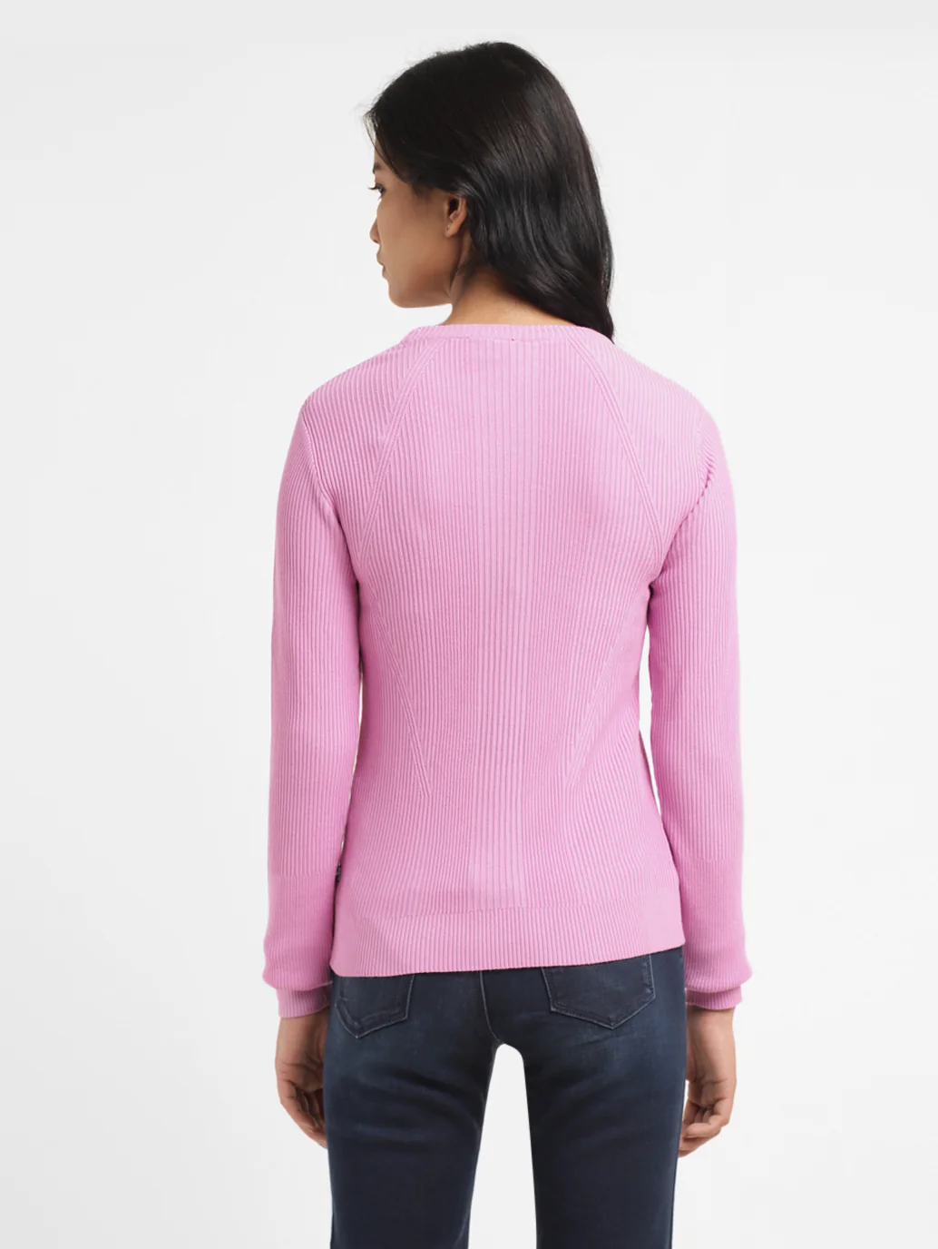 Women's Self Design Pink Crew Neck Sweater - Image 3