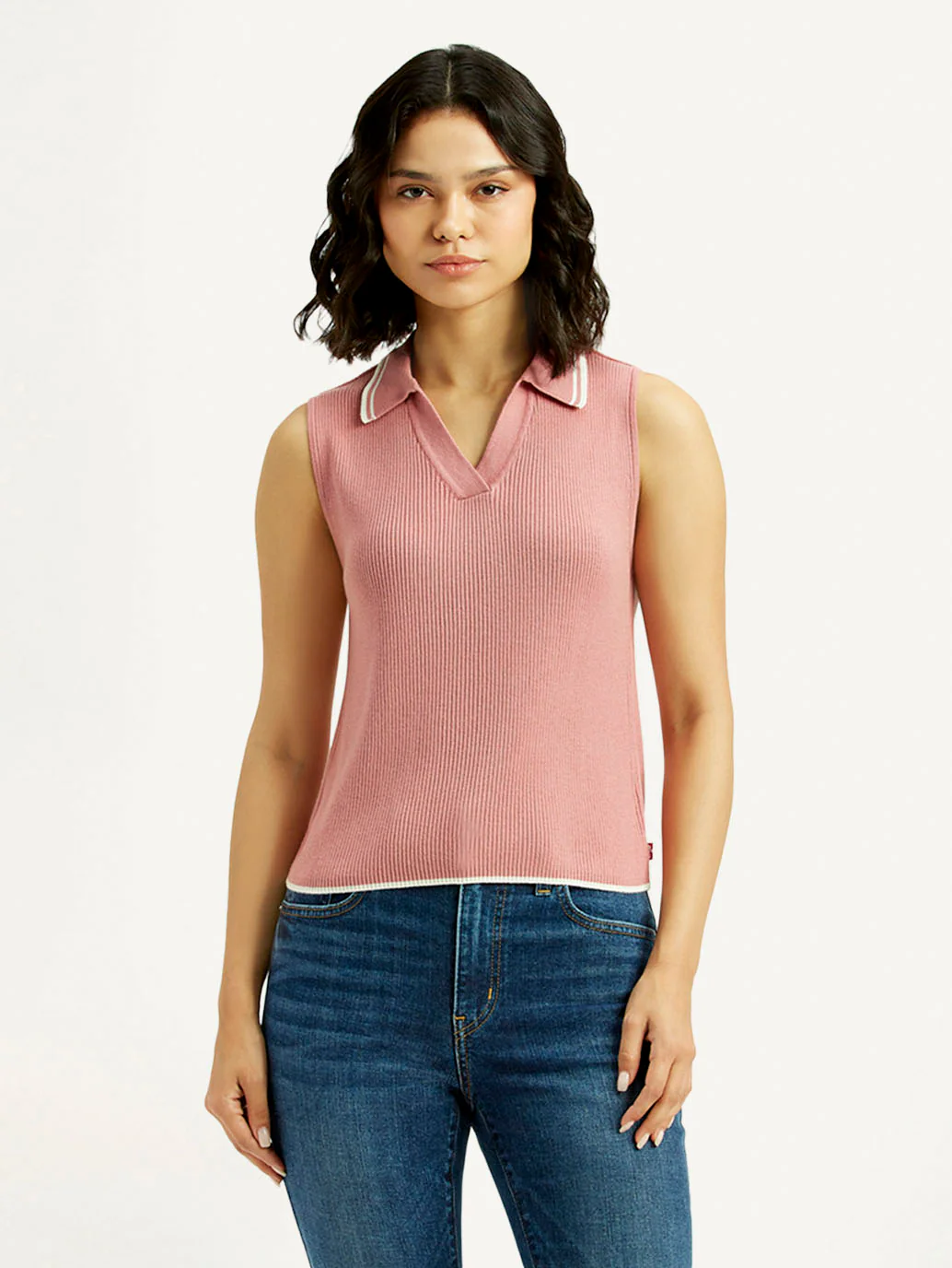 Women's Self Design Pink Polo Collar Top - Image 2