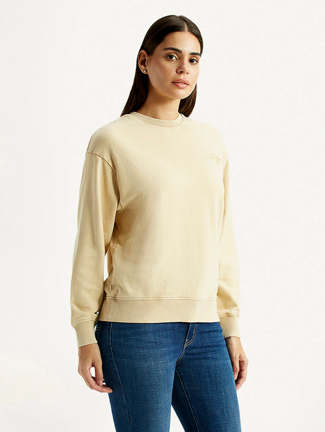 Women's Solid Beige Crew Neck Sweatshirt - Image 5
