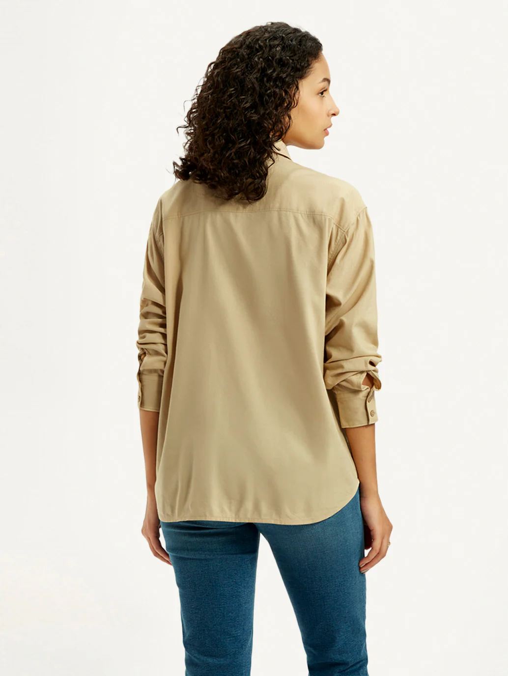Women's Solid Beige Relaxed Fit Shirt - Image 4