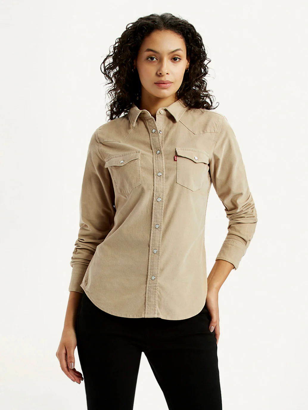 Women's Solid Beige Spread Collar Shirt