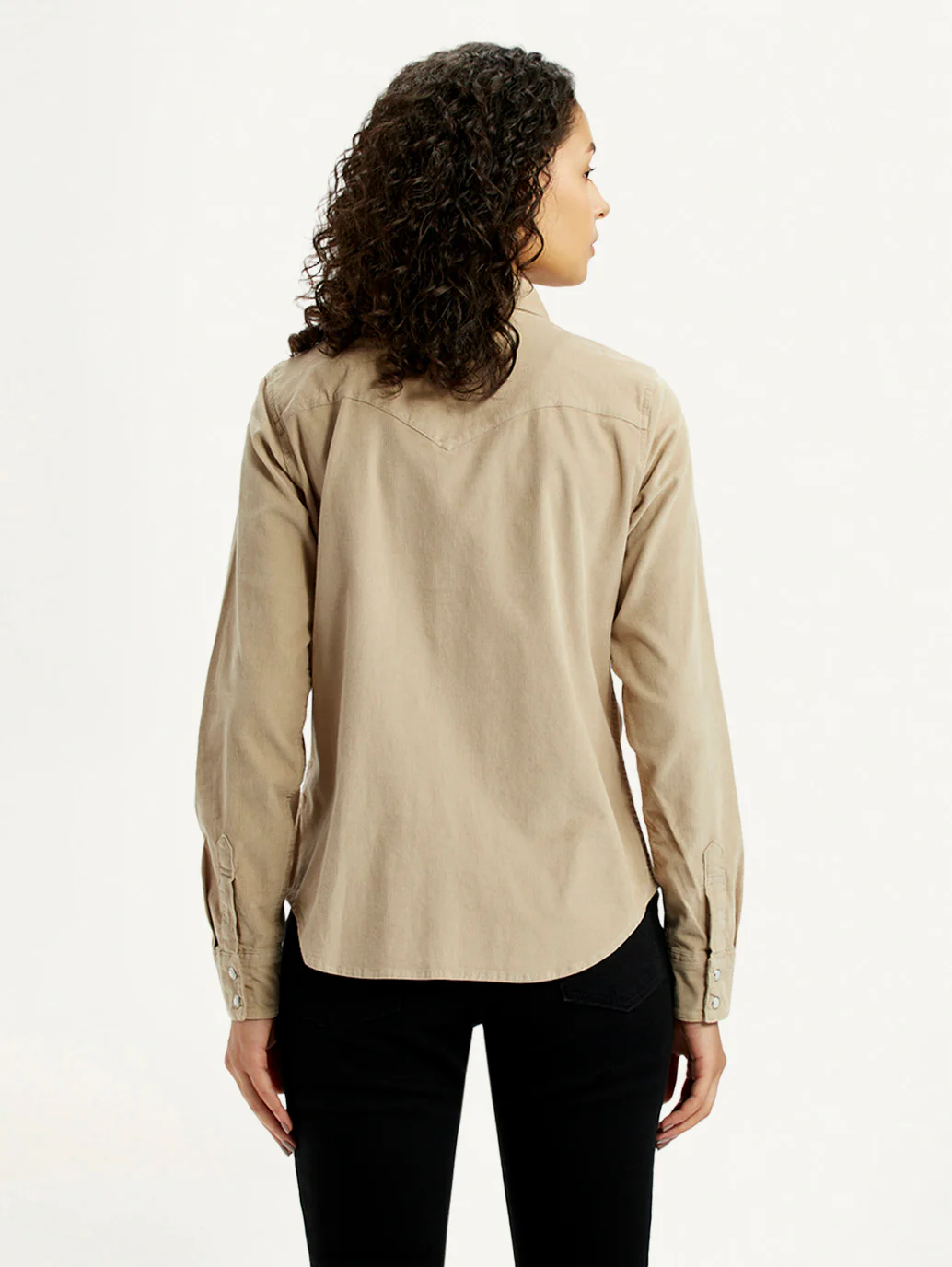 Women's Solid Beige Spread Collar Shirt - Image 3