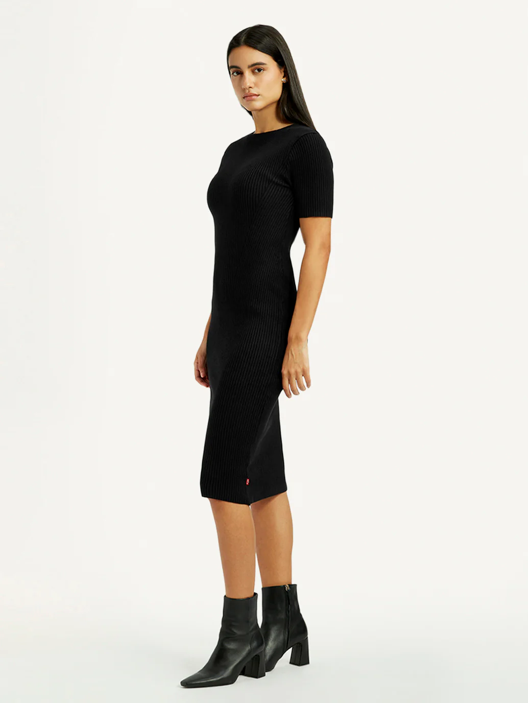 Women's Solid Black Boat Neck Dress - Image 4