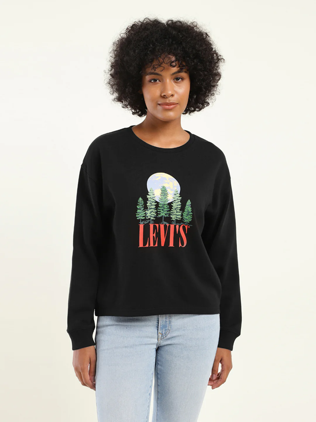 Women's Graphic Black Crew Neck Sweatshirt - Image 2