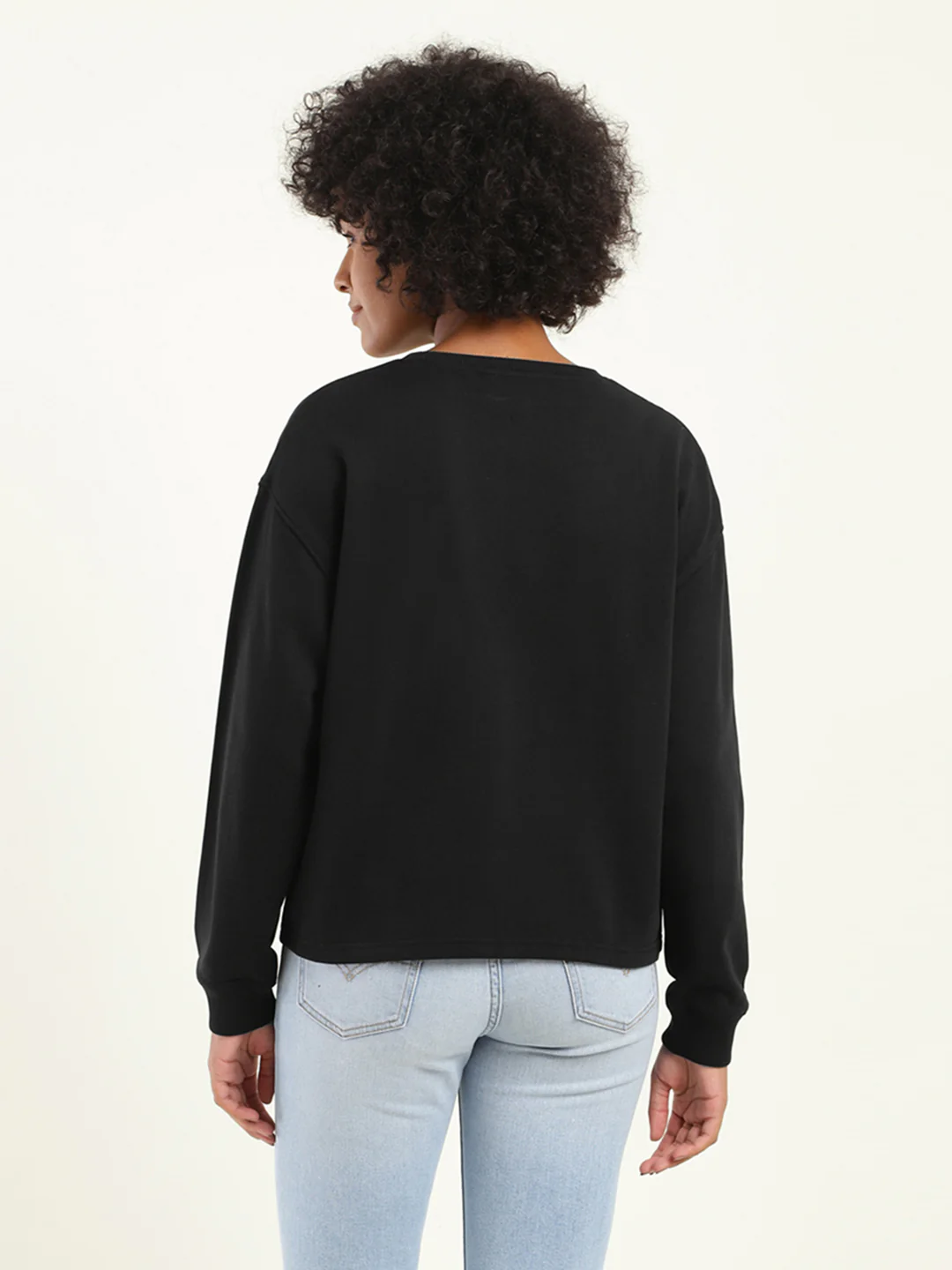 Women's Graphic Black Crew Neck Sweatshirt - Image 3