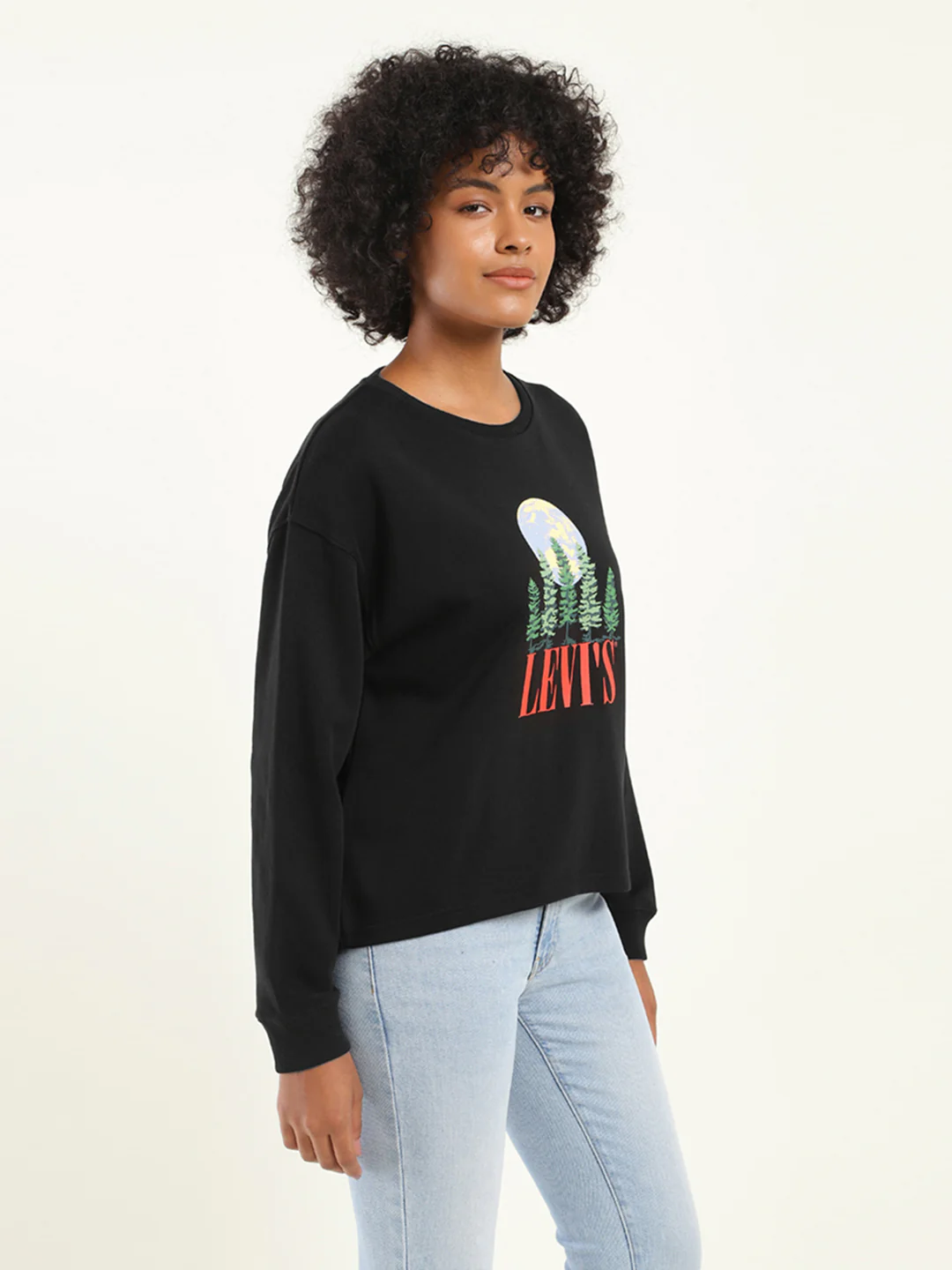 Women's Graphic Black Crew Neck Sweatshirt - Image 4