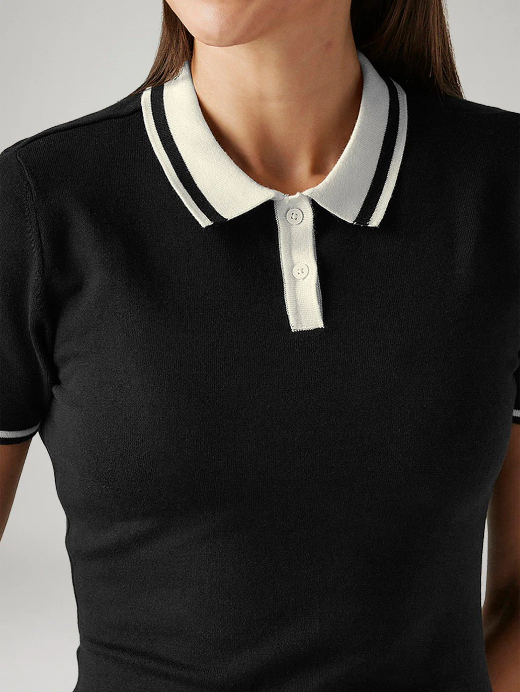 Women's Solid Black Polo Collar Dress - Image 3