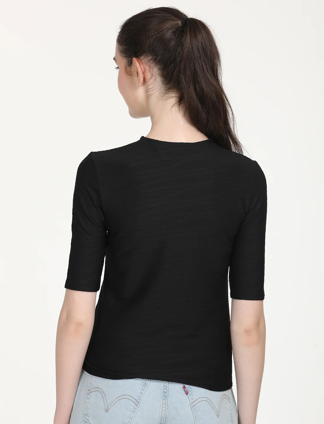 Women's Solid Black Round Neck Sweater - Image 3