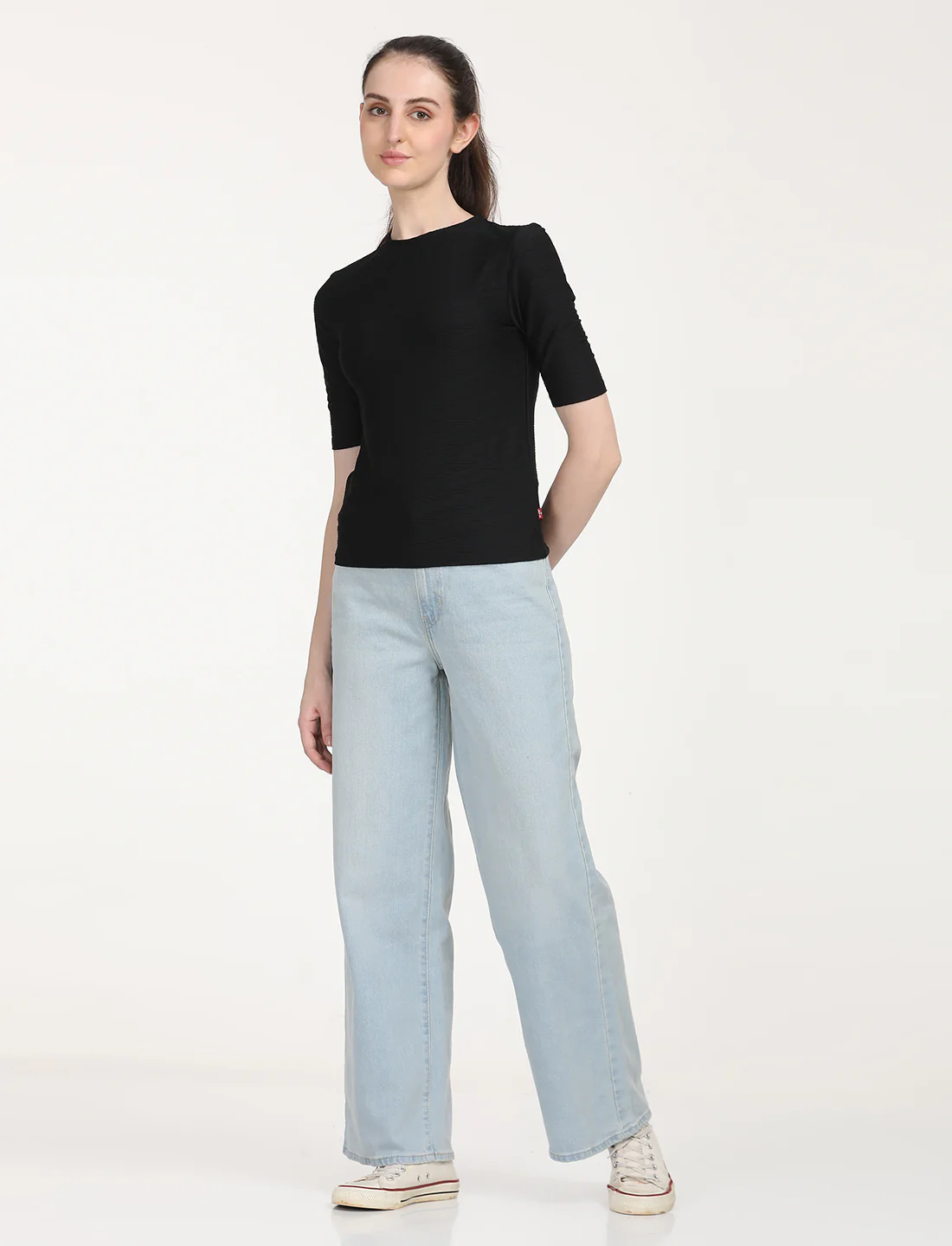 Women's Solid Black Round Neck Sweater - Image 6