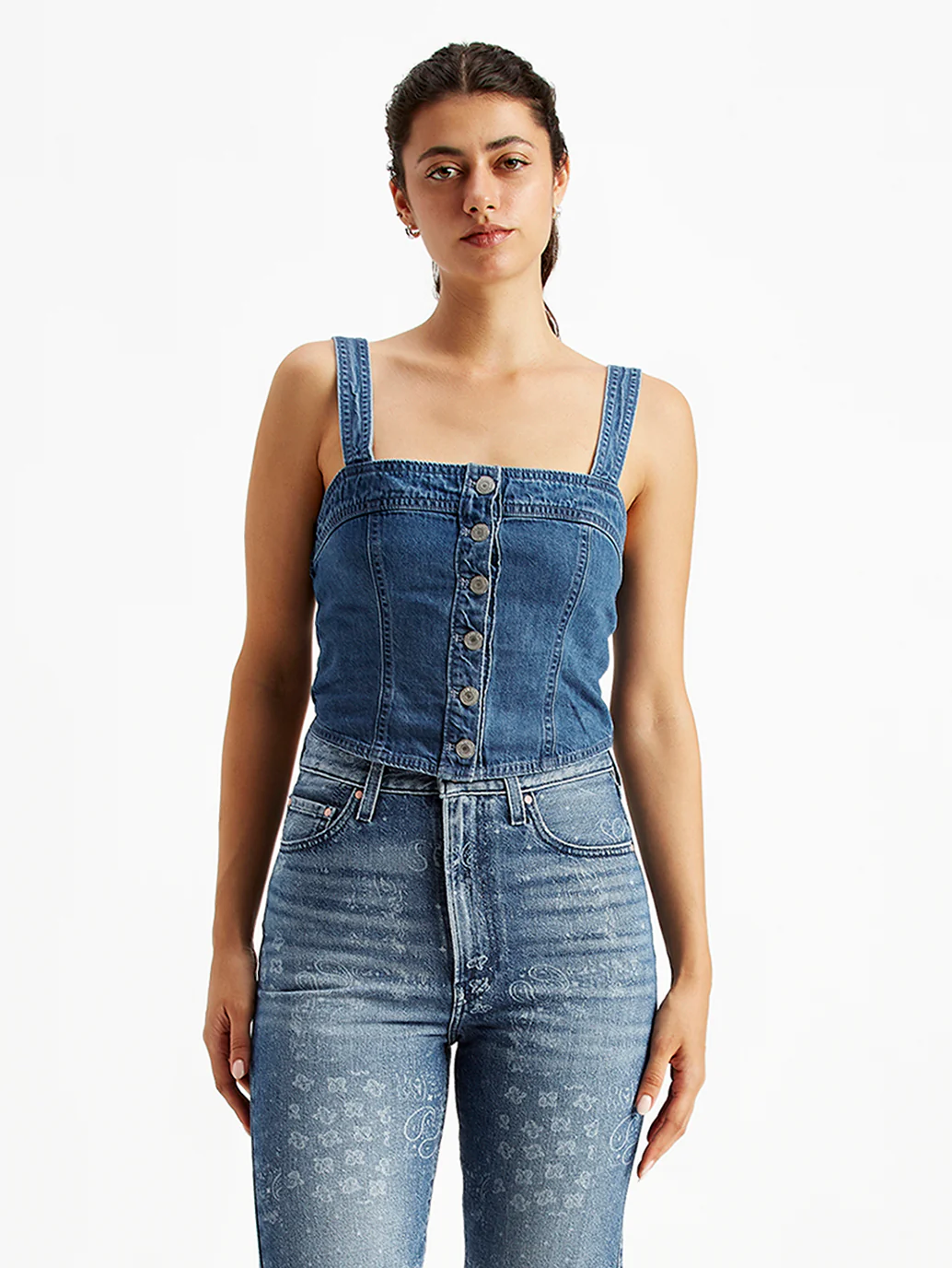 Women's Solid Blue Denim Corset Top - Image 3