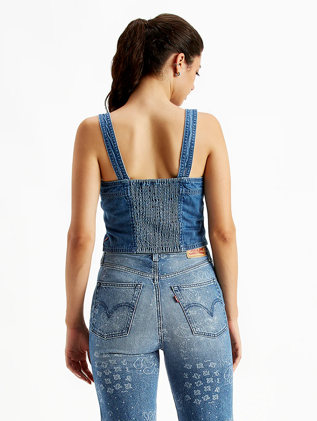 Women's Solid Blue Denim Corset Top - Image 4
