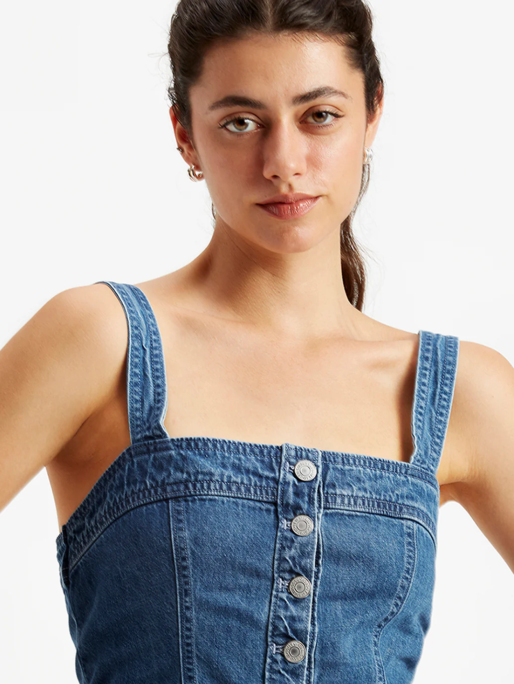 Women's Solid Blue Denim Corset Top - Image 5
