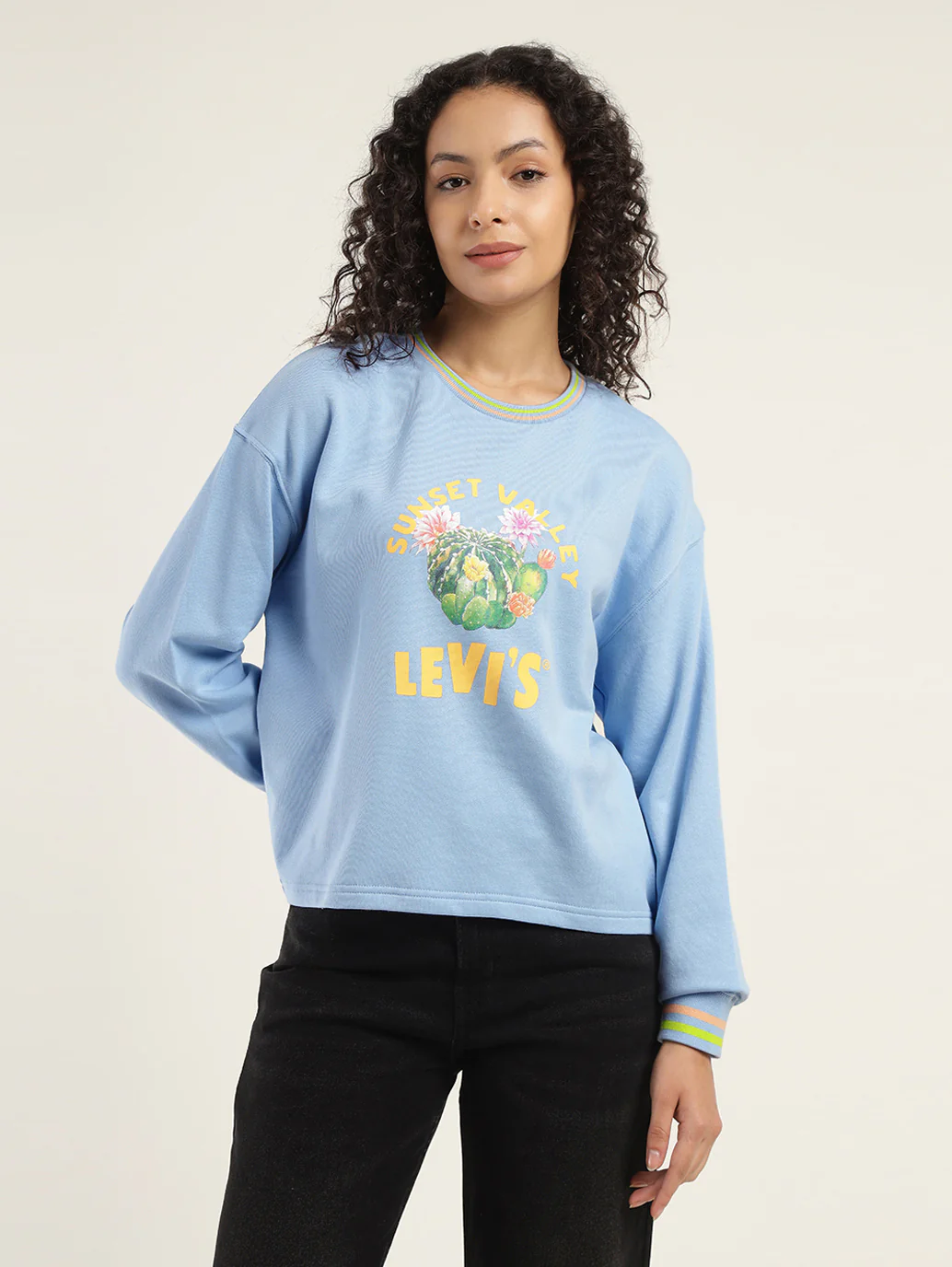 Women's Graphic Blue Crew Neck Sweatshirt - Image 2