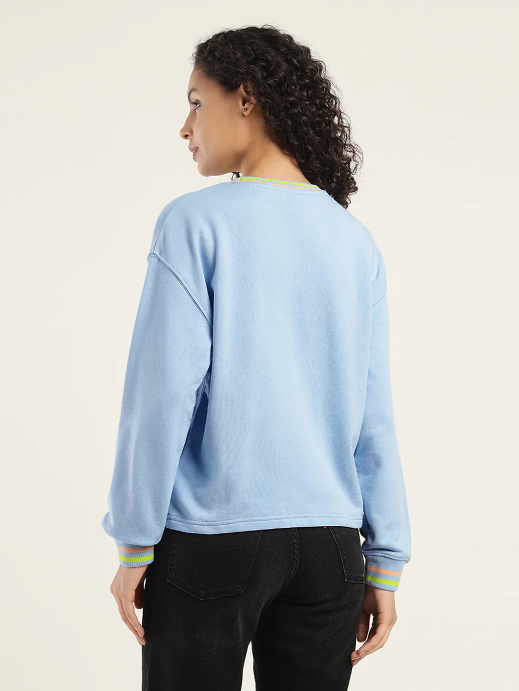 Women's Graphic Blue Crew Neck Sweatshirt - Image 3
