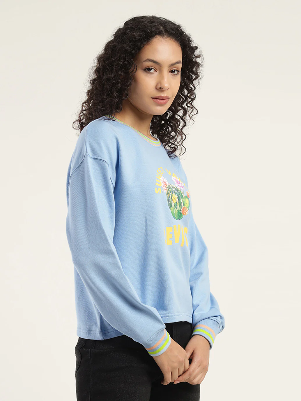 Women's Graphic Blue Crew Neck Sweatshirt - Image 5