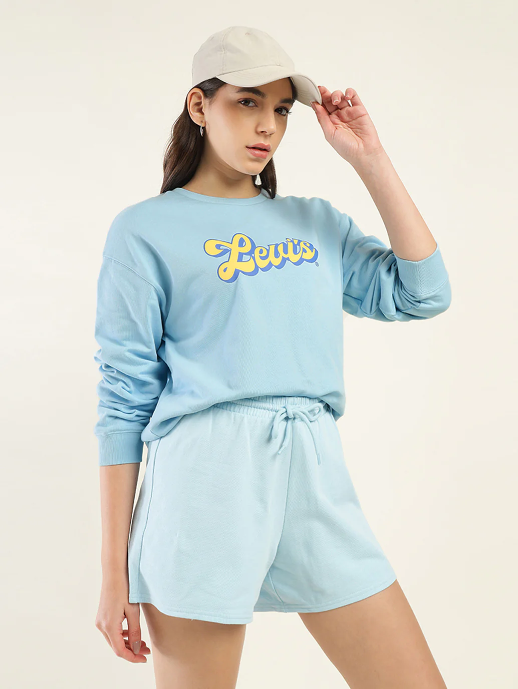 Women's Brand Logo Blue Crew Neck Sweatshirt