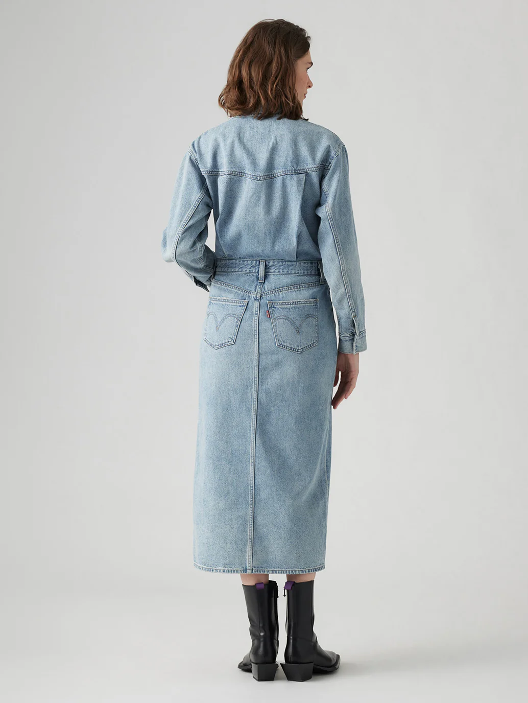Women's Solid Blue Spread Collar Denim Dress - Image 3