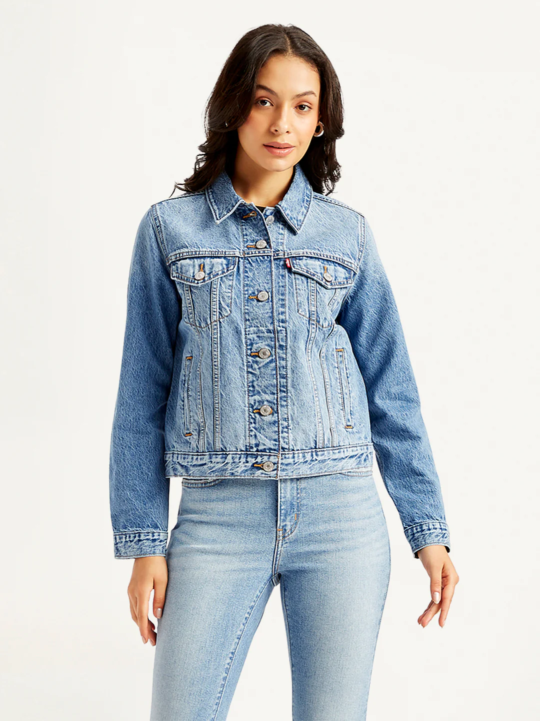 Women's Solid Blue Spread Collar Jacket - Image 2