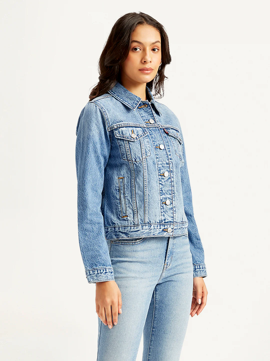 Women's Solid Blue Spread Collar Jacket - Image 4