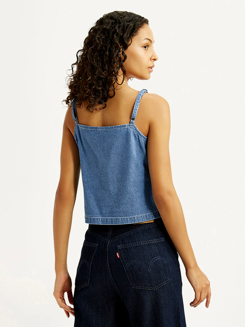 Women's Solid Indigo Sweet Heart Neck Denim Top - Image 3