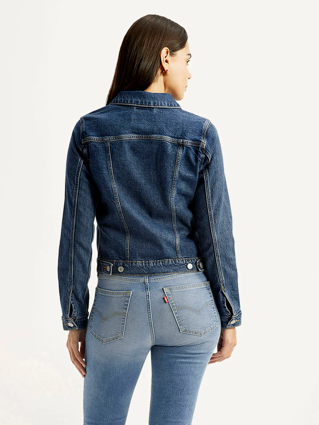 Women's Solid Blue Trucker Jacket - Image 3