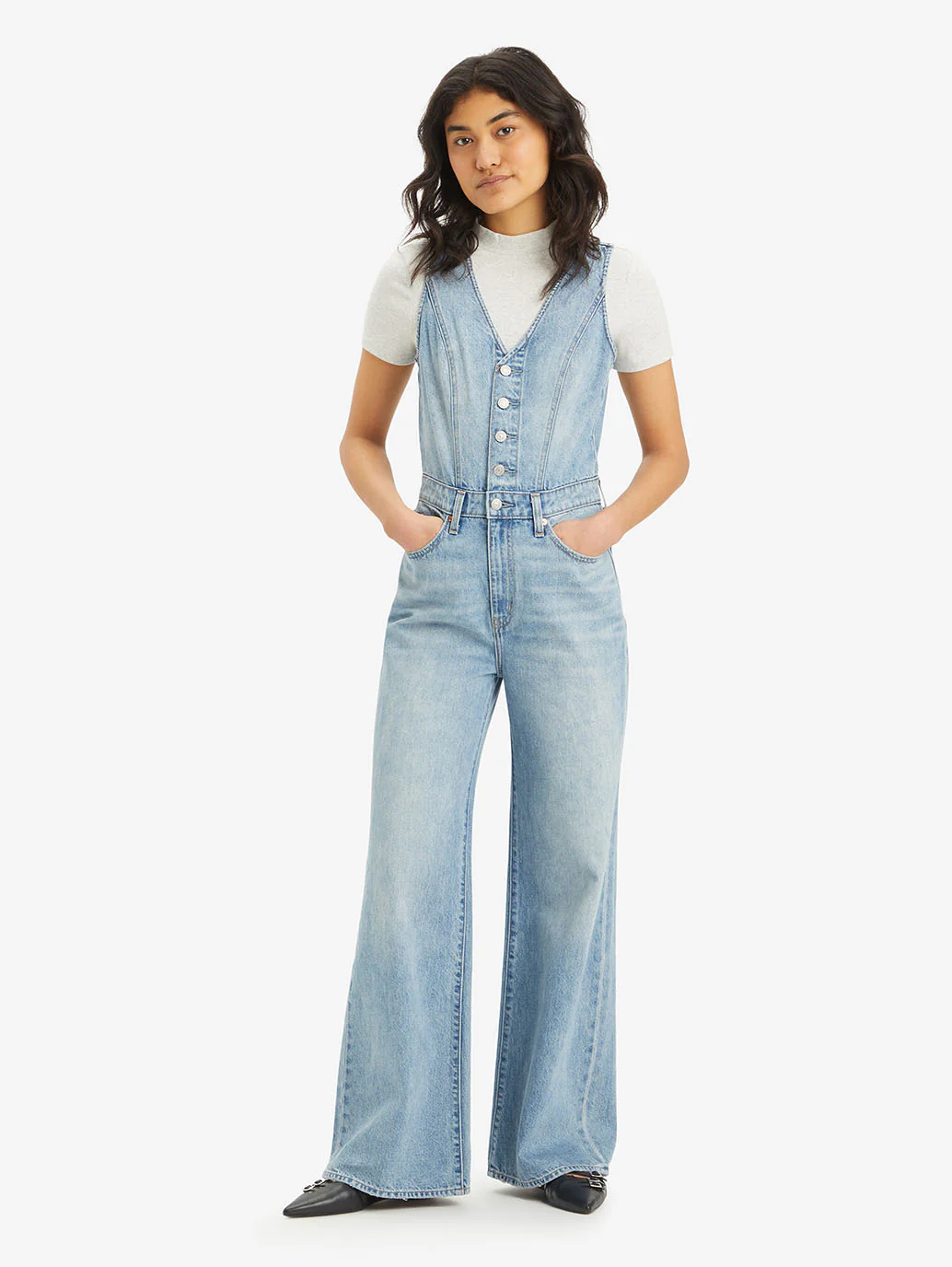Women's Solid Blue V Neck Jumpsuit - Image 2