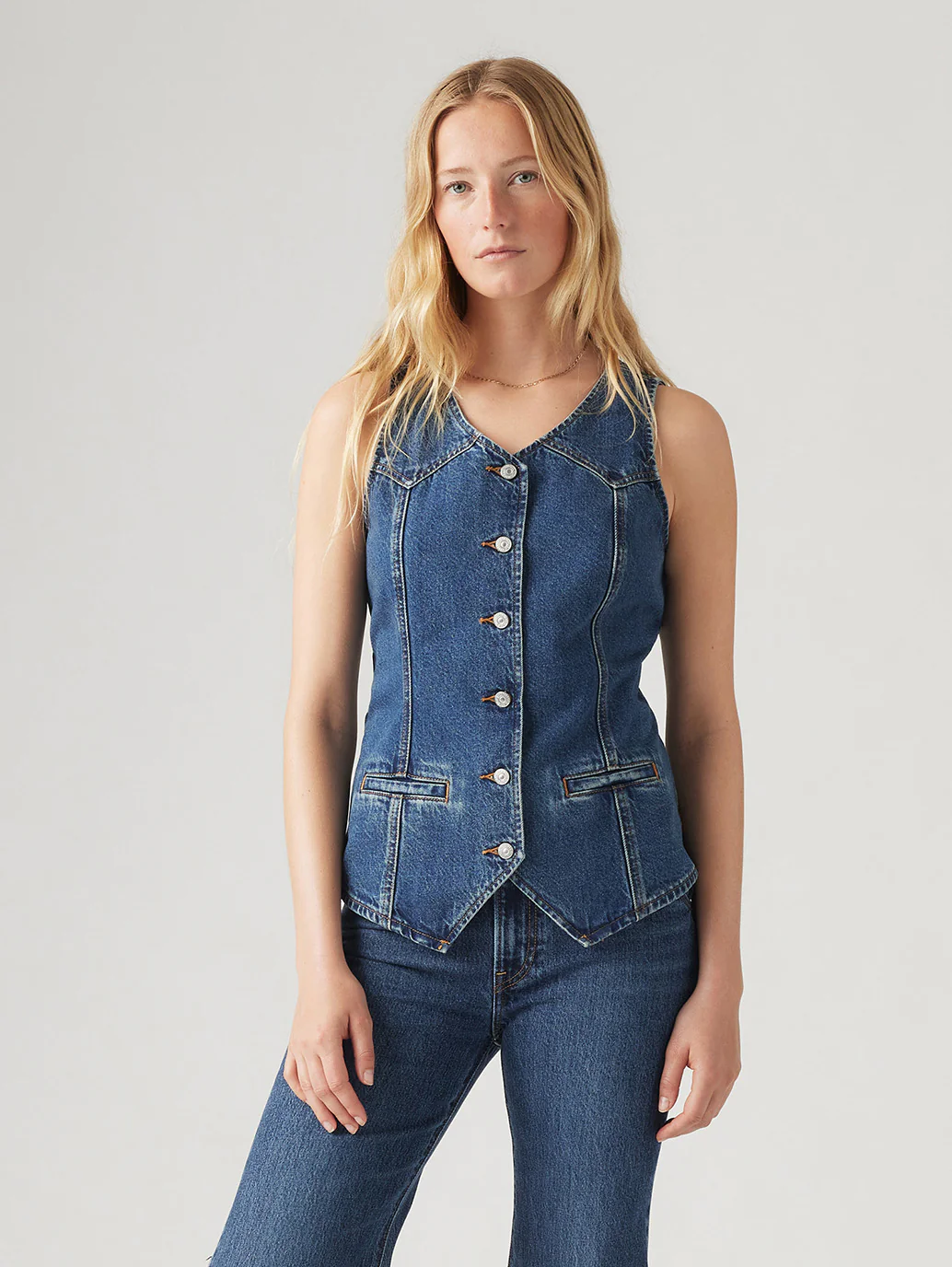 Women's Solid Blue Waistcoat - Image 2