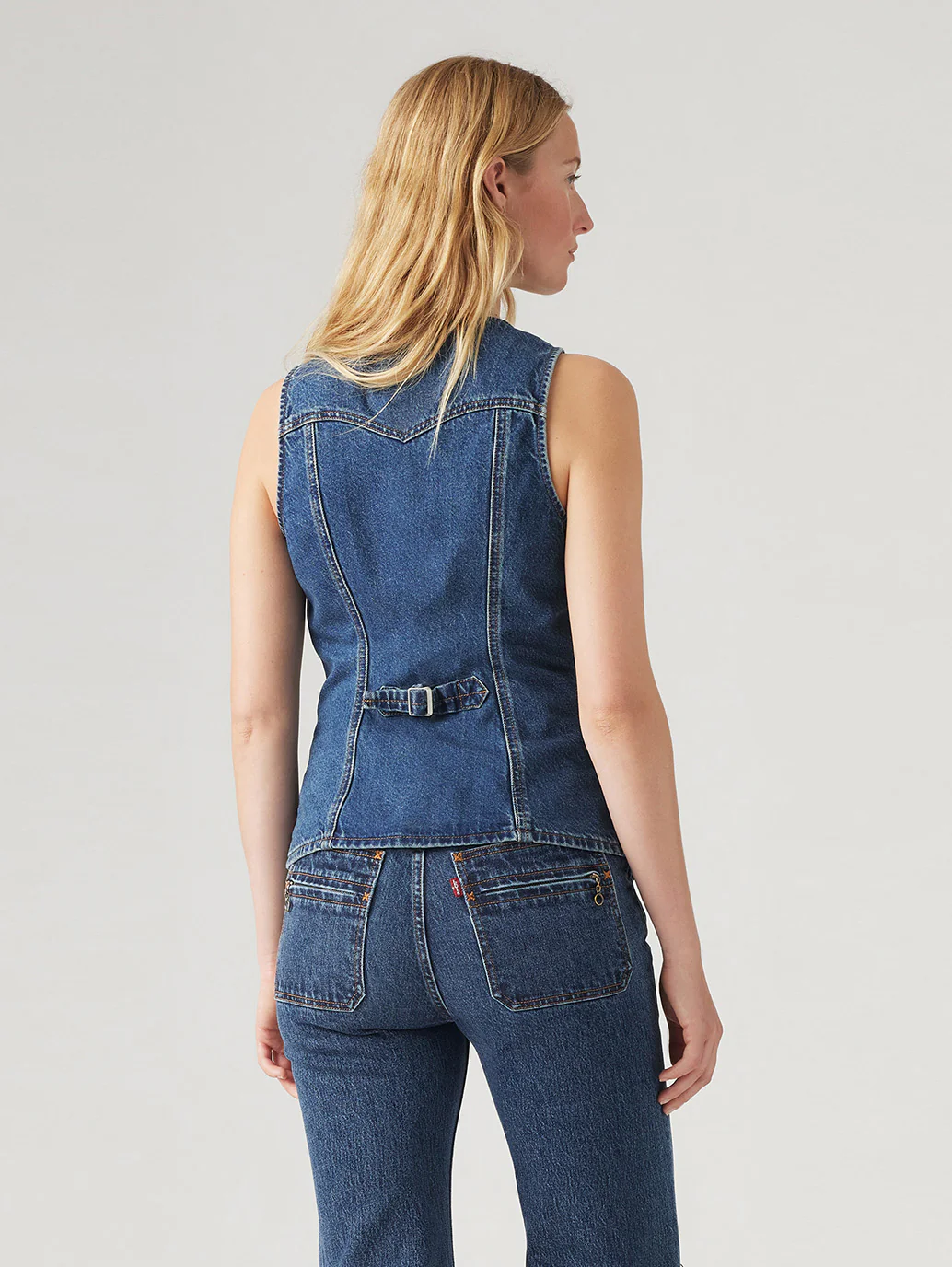 Women's Solid Blue Waistcoat - Image 3