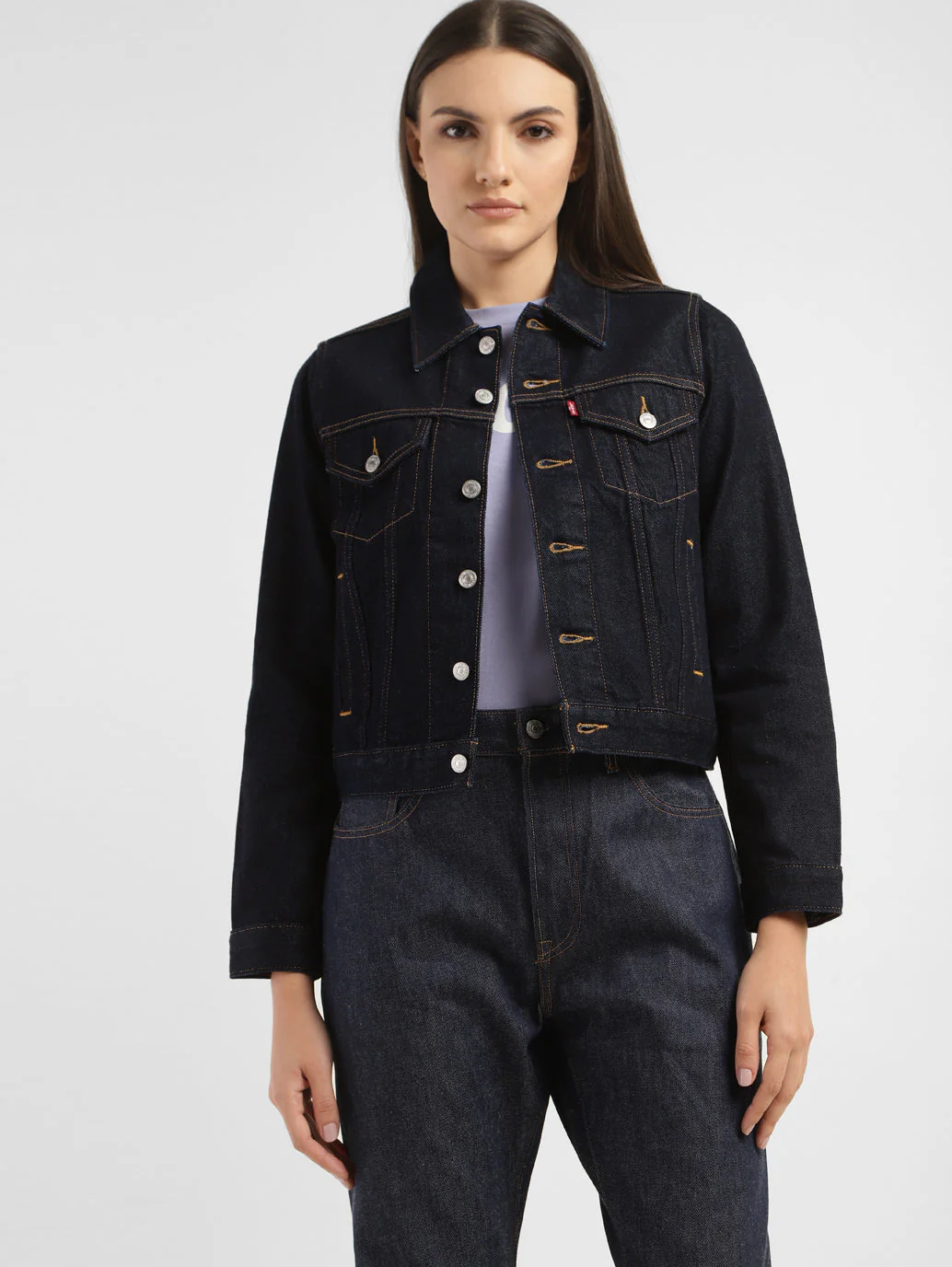 Women's Solid Spread Collar Denim Jacket - Image 2