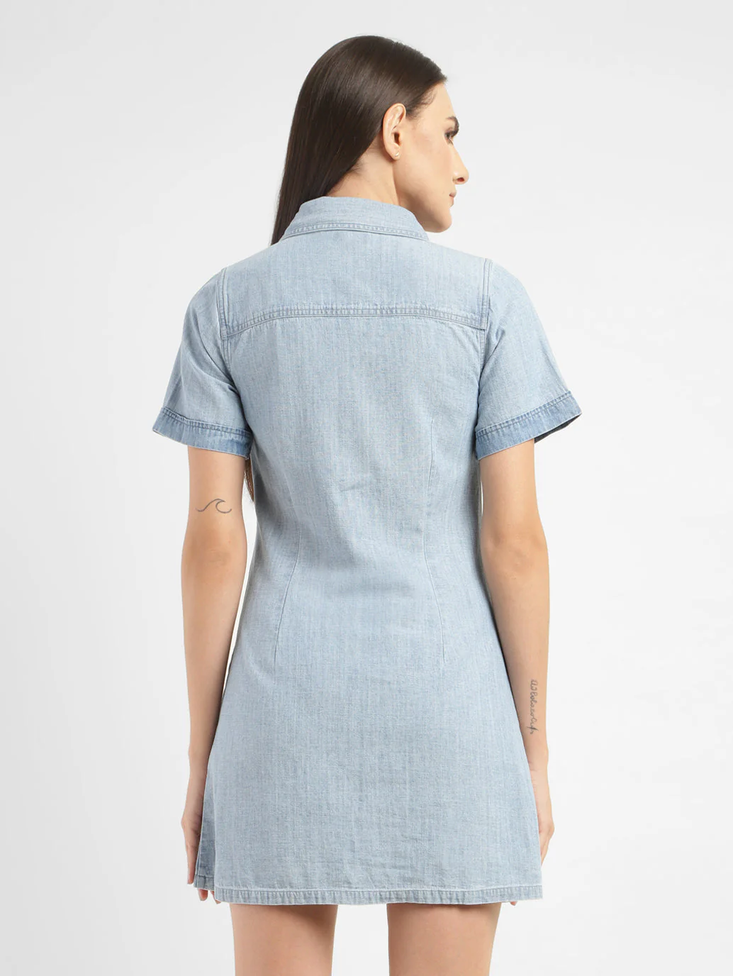 Women's Solid Spread Collar Denim Dress - Image 3