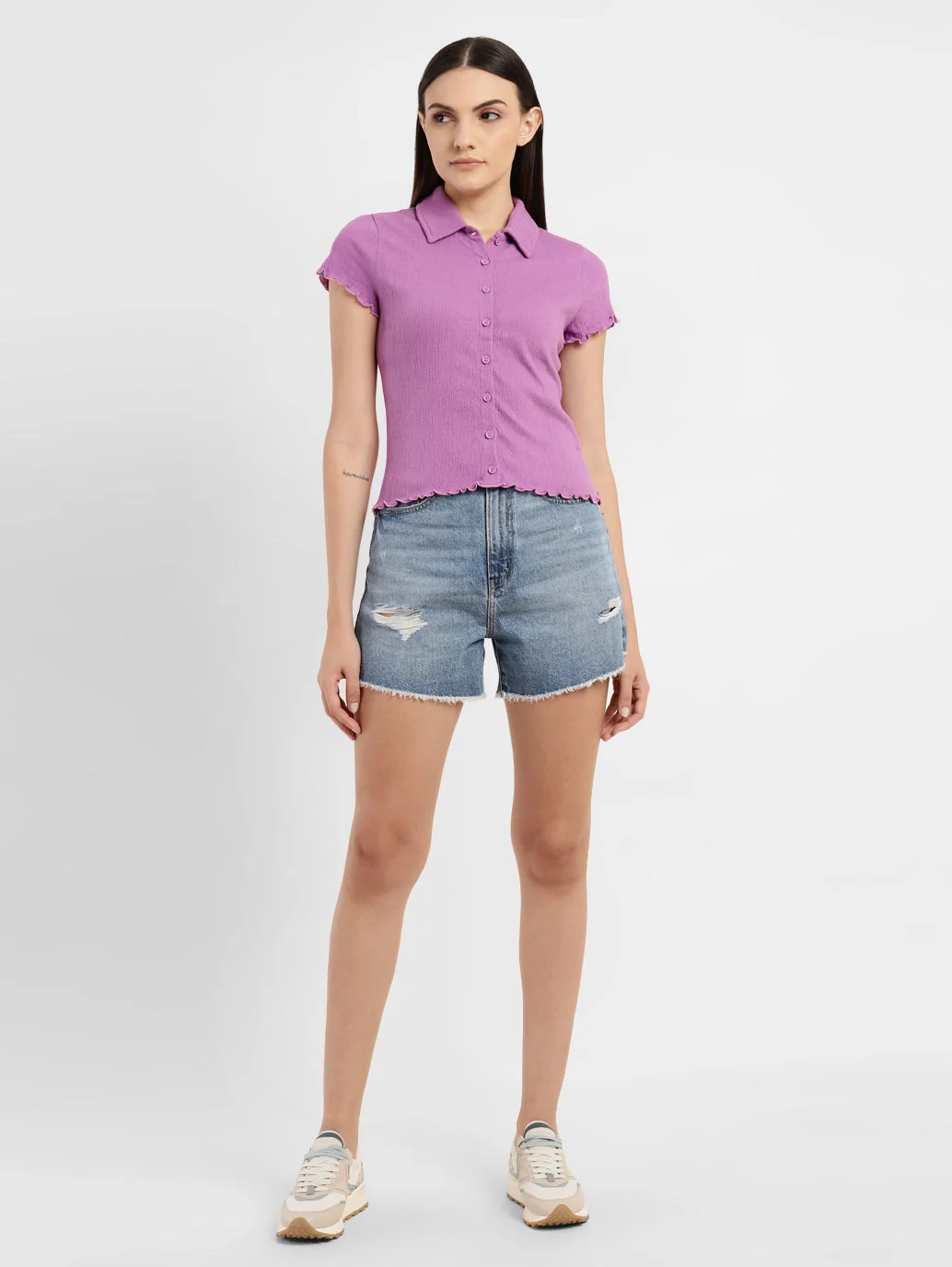 Women's Solid Spread Collar Top - Image 6