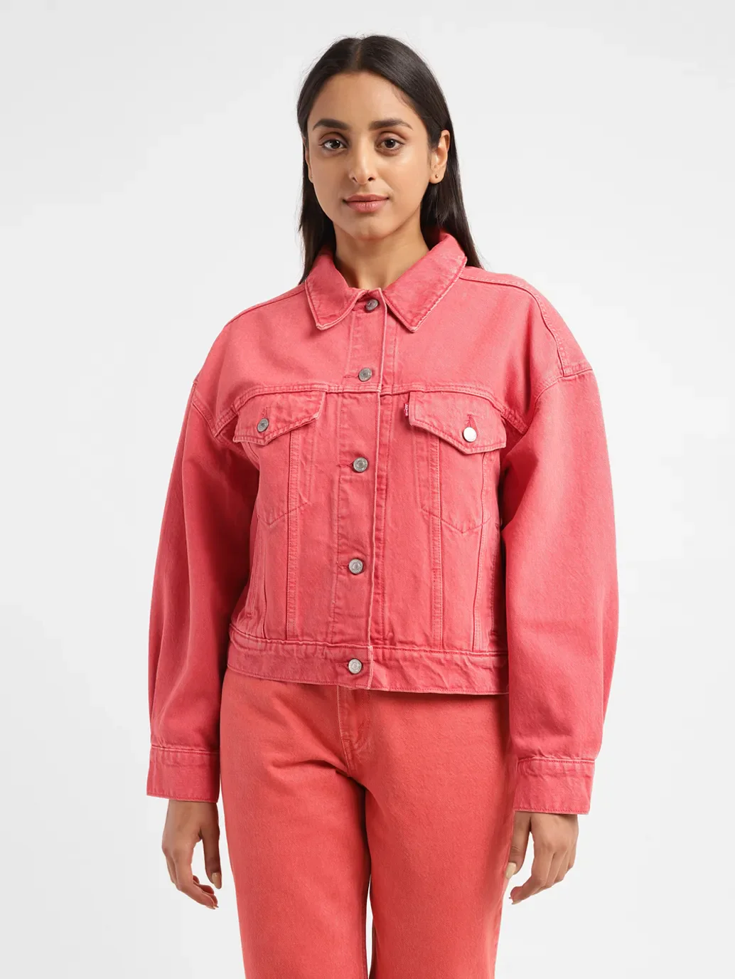 Women's Solid Spread Collar Denim Jacket - Image 2