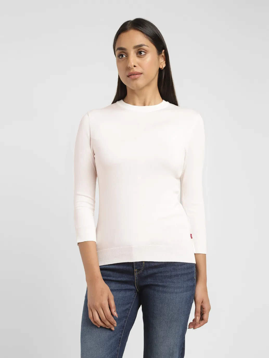 Women's Solid White Crew Neck Sweater - Image 2