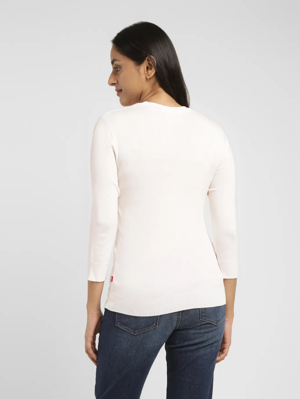 Women's Solid White Crew Neck Sweater - Image 3