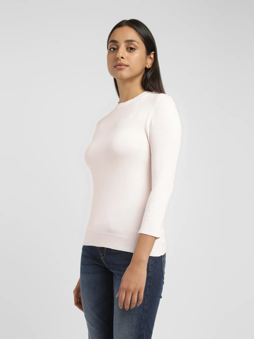 Women's Solid White Crew Neck Sweater - Image 4