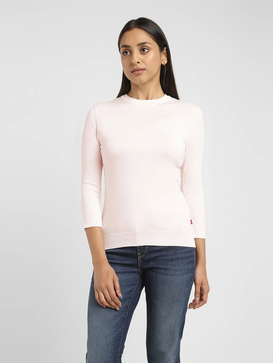 Women's Solid White Crew Neck Sweater - Image 6