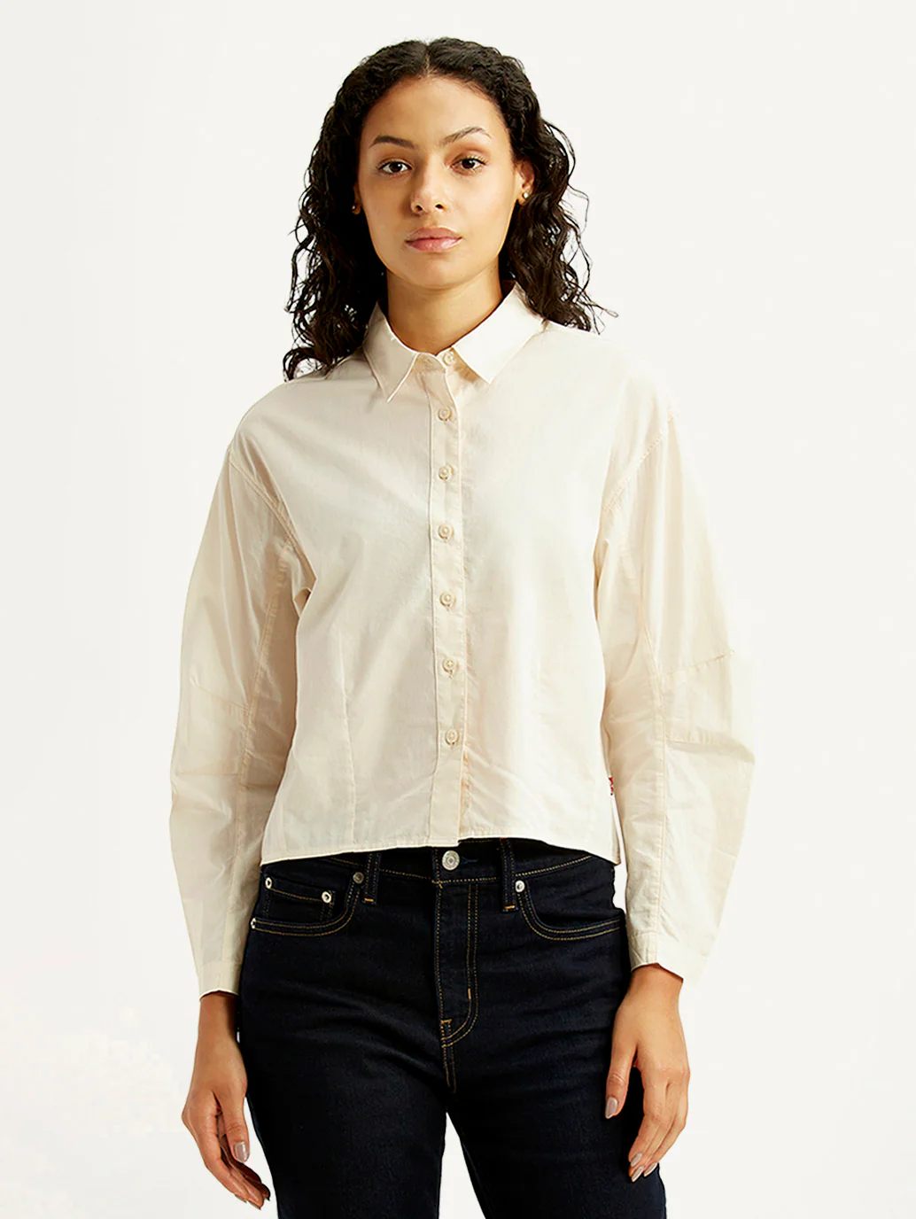 Women's Solid Cream Relaxed Fit Poplin Shirt