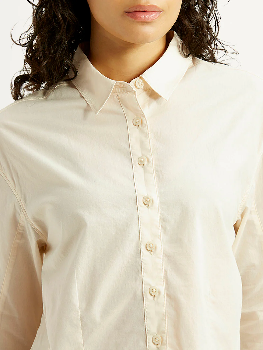 Women's Solid Cream Relaxed Fit Poplin Shirt - Image 3