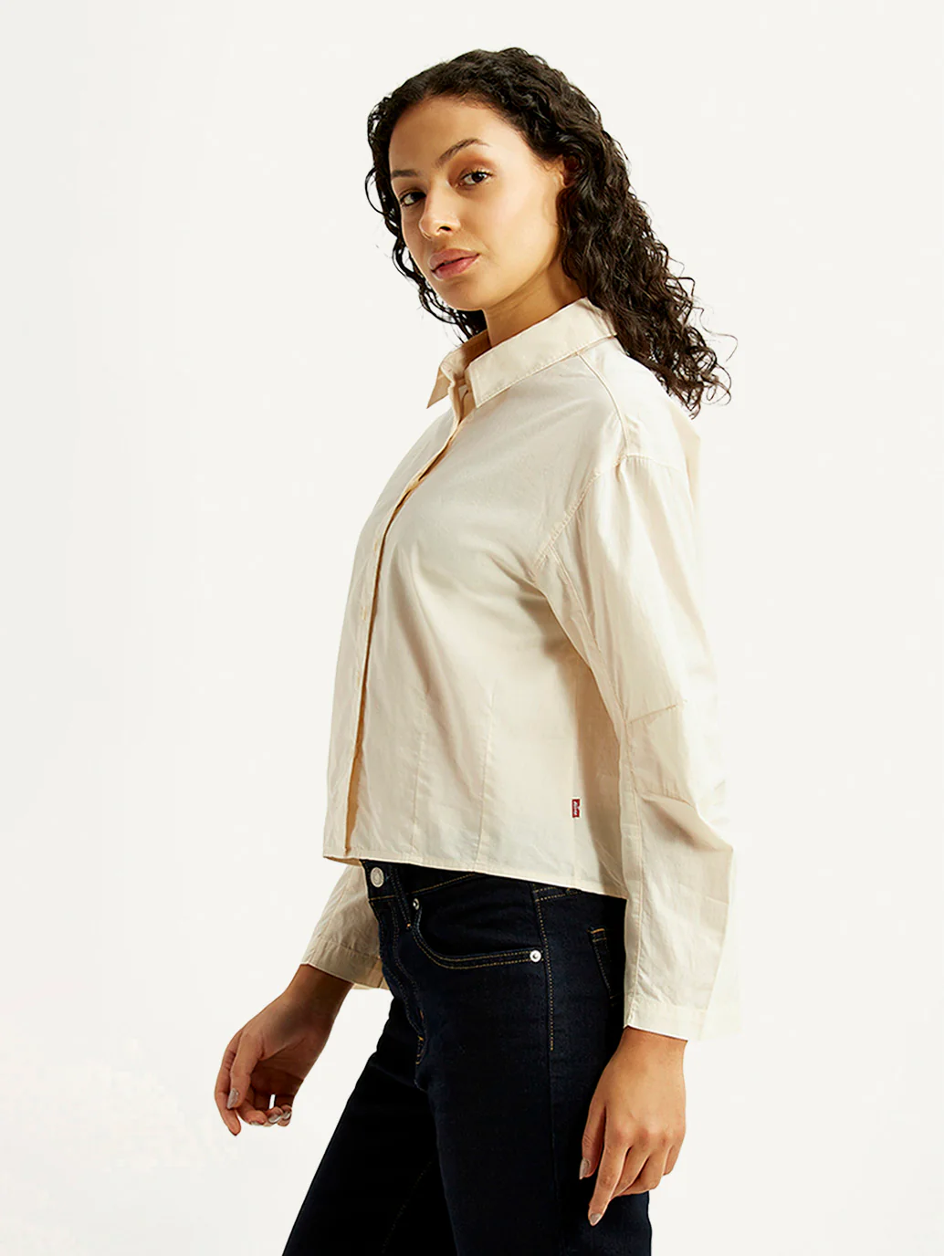 Women's Solid Cream Relaxed Fit Poplin Shirt - Image 4