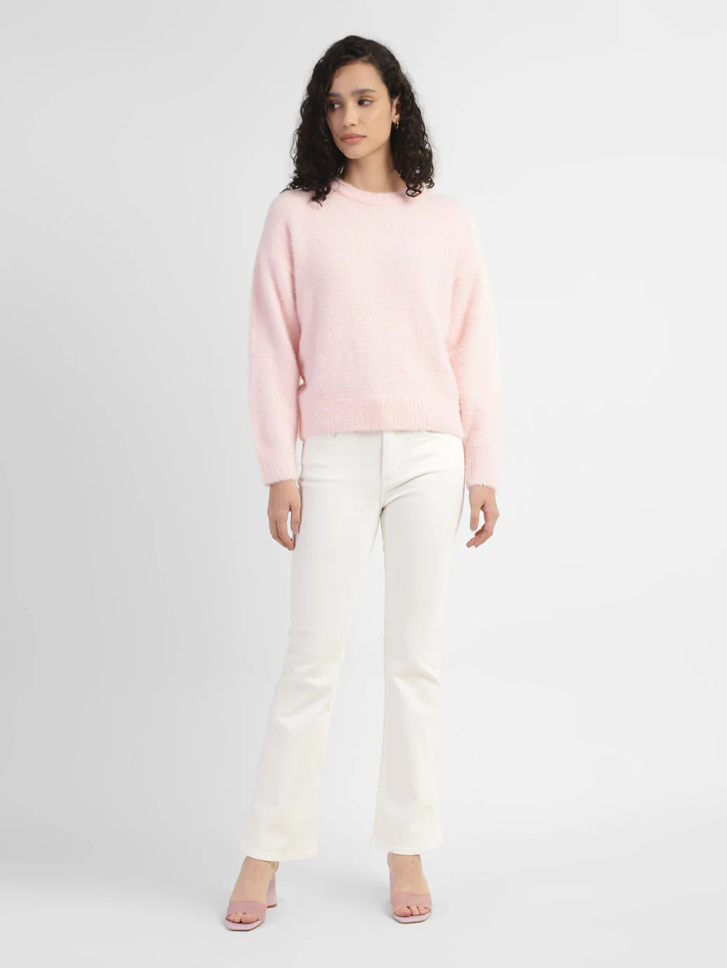 Women's Solid Crew Neck Sweater Pink - Image 5