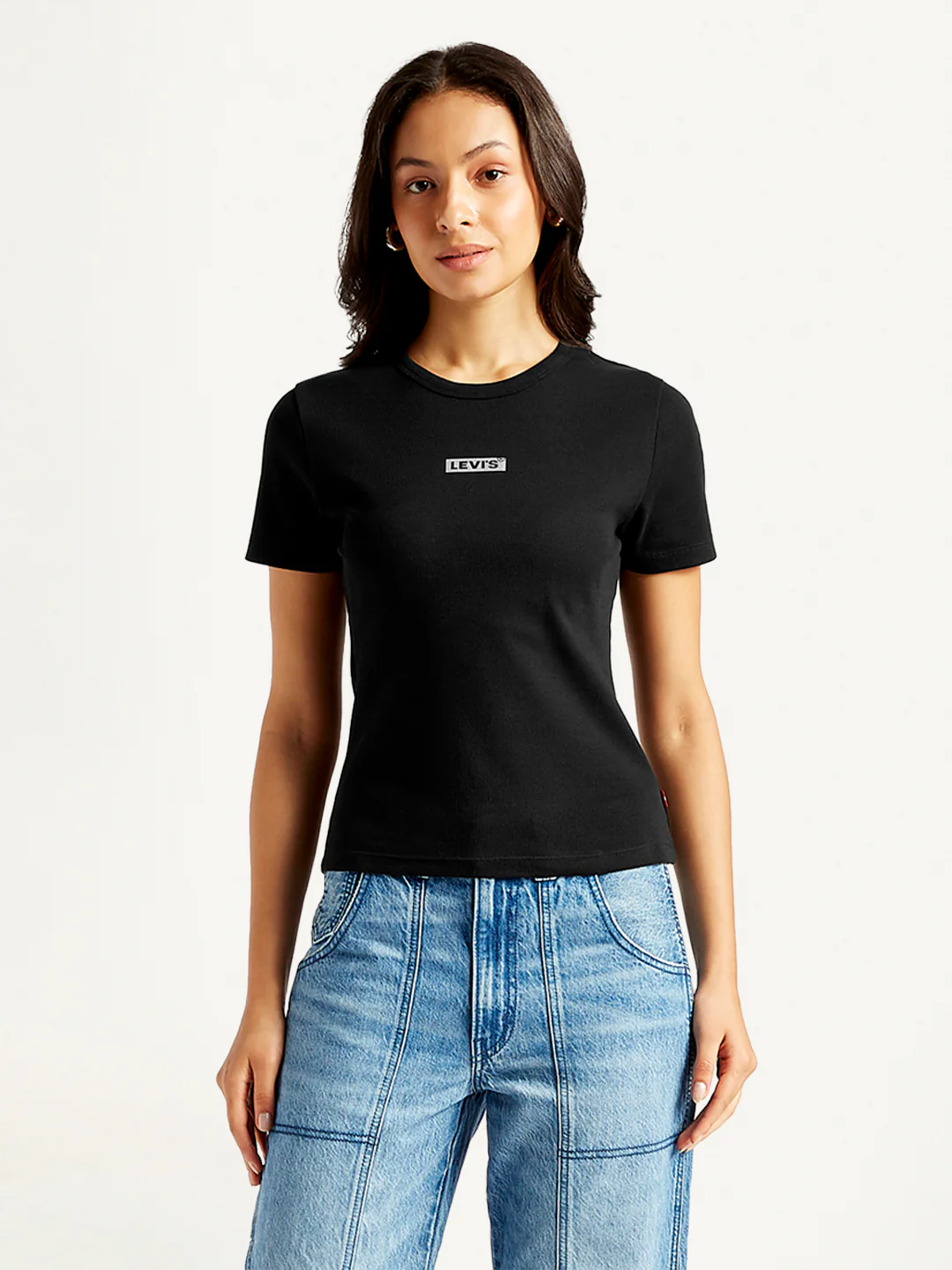 Women's Solid Crew Neck Ribbed T-Shirt - Image 2