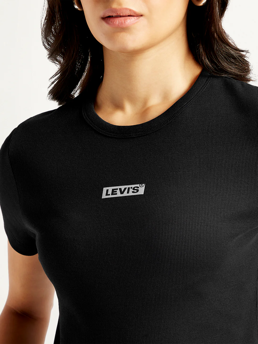 Women's Solid Crew Neck Ribbed T-Shirt - Image 5