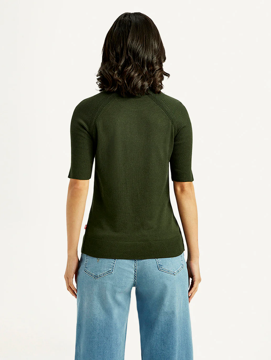 Women's Solid Dark Green Crew Neck Top - Image 3