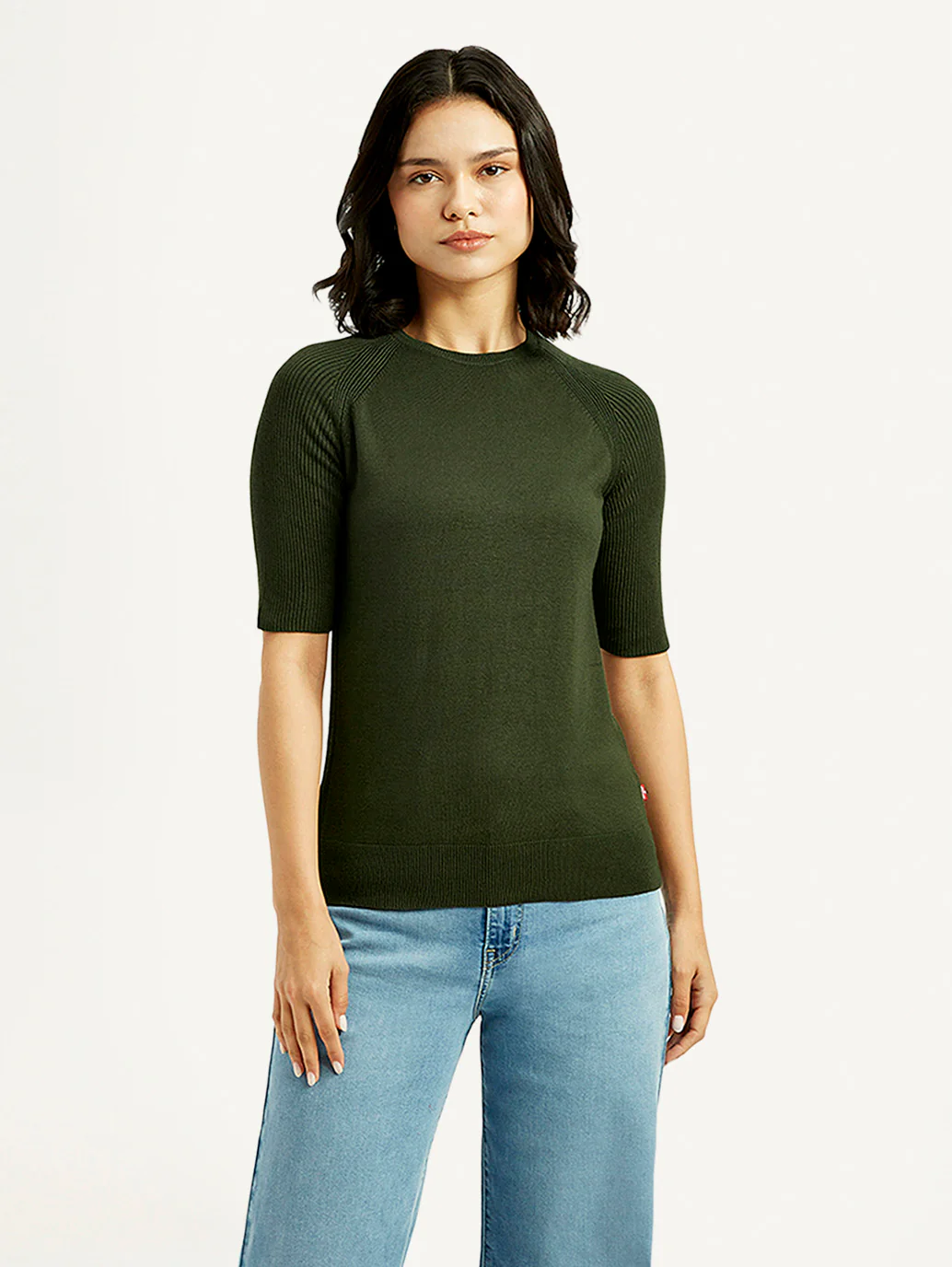 Women's Solid Dark Green Crew Neck Top - Image 4