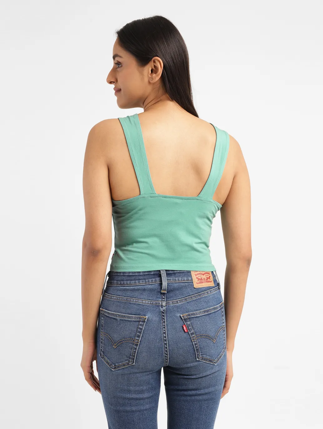 Women's Solid Green Scoop Neck Crop Top - Image 3