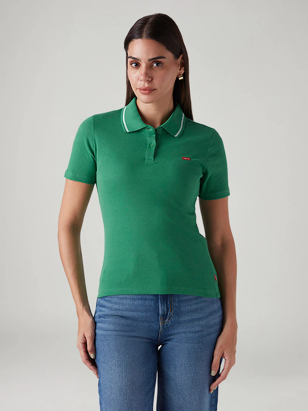 Women's Solid Green Slim Fit Polo Ribbed T-shirt - Image 2