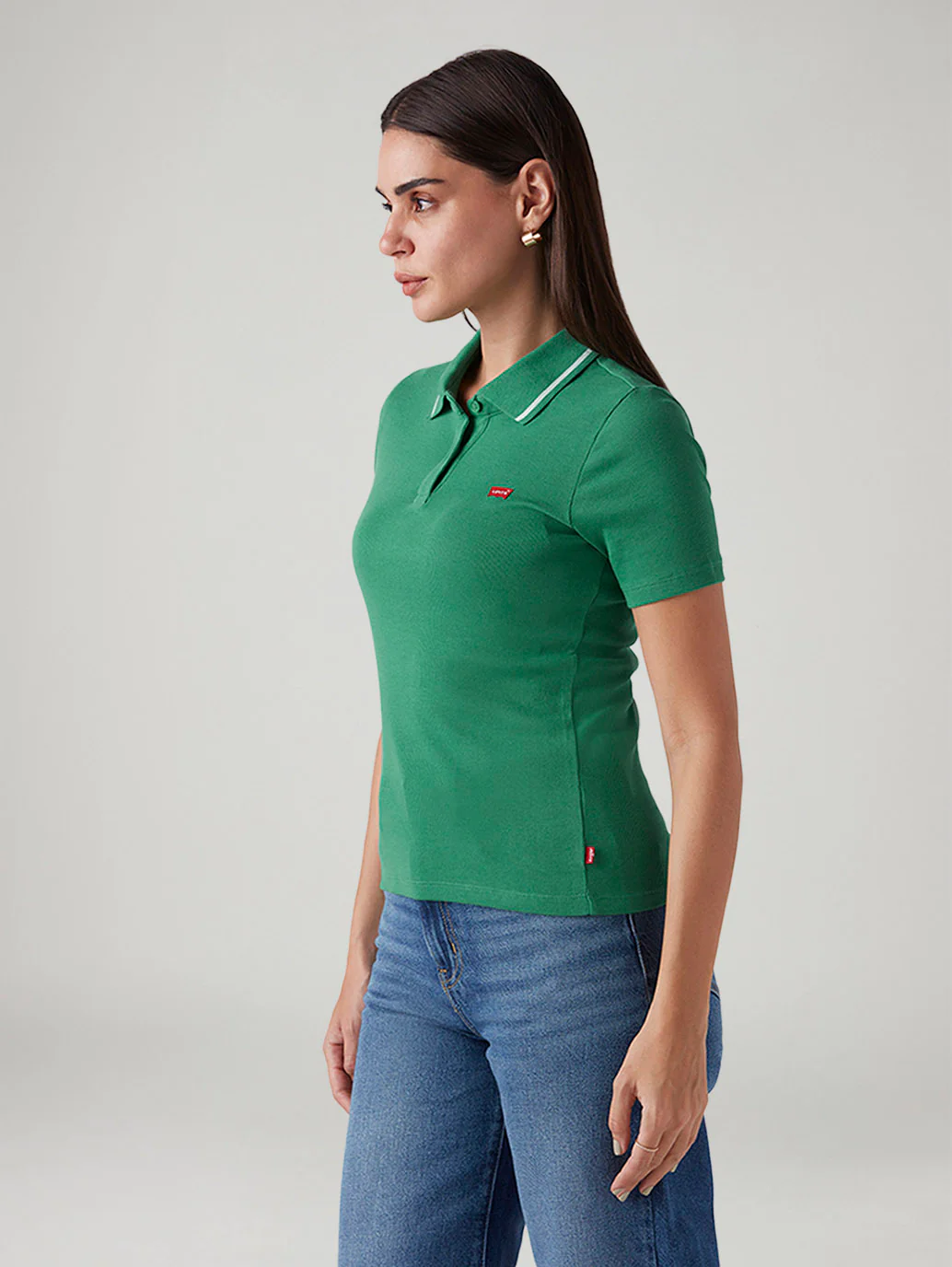Women's Solid Green Slim Fit Polo Ribbed T-shirt - Image 5