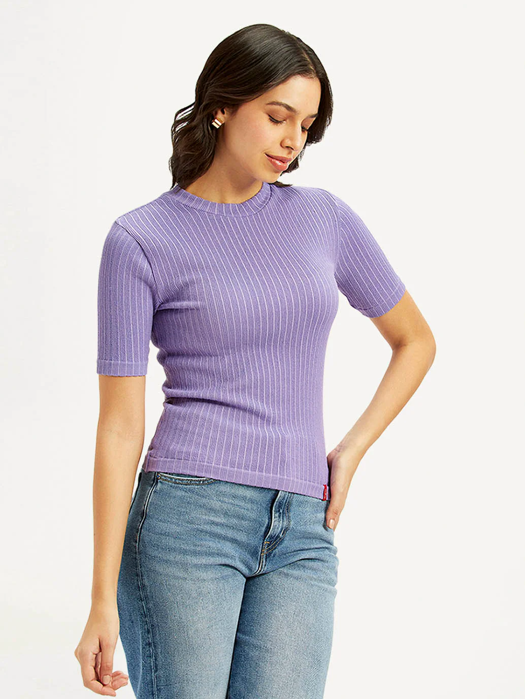 Women's Solid Lavender Crew Neck Top - Image 5